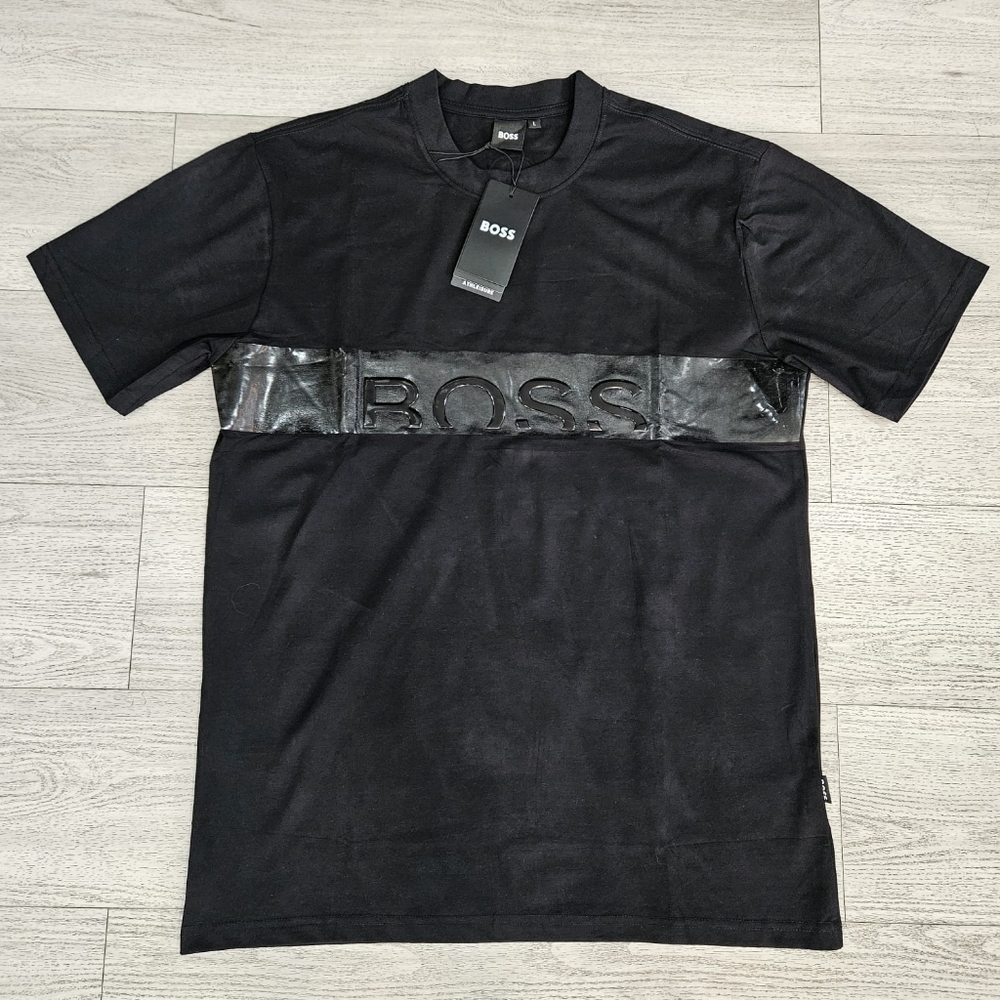 BOSS Men's Black Tee with Glossy Logo
